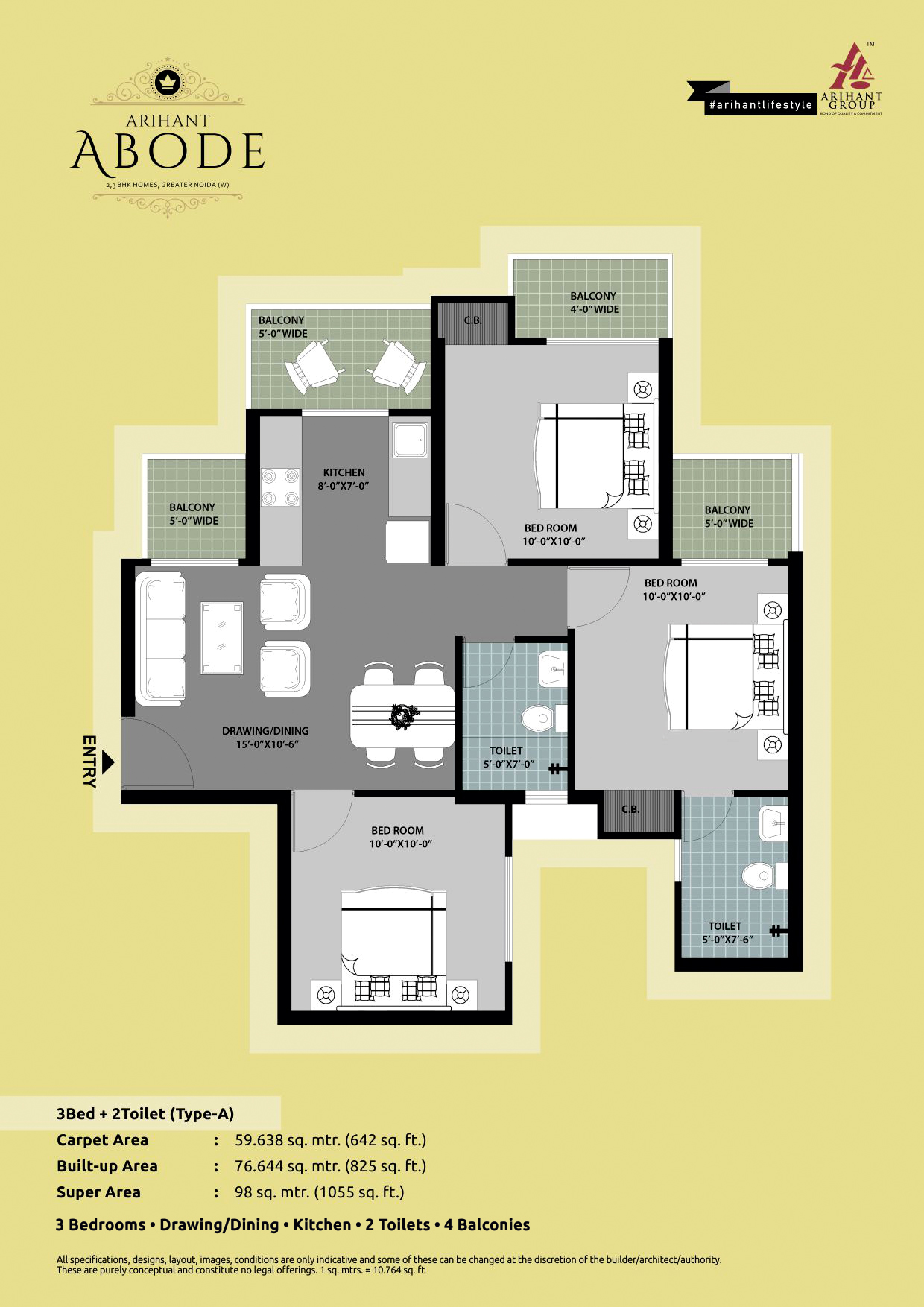 3 bhk Apartment available for sale in Arihant aboode — Floor plan