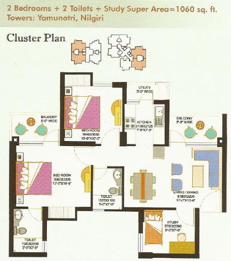 2 BHK Residential Apartments for rent in Eros Sampoornam — Floor plan