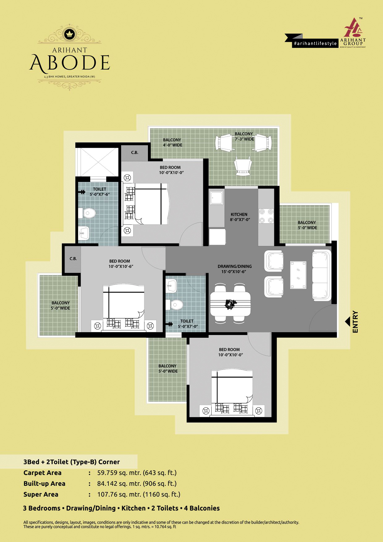3 bhk Apartment available for sale in Arihant aboode — Floor plan