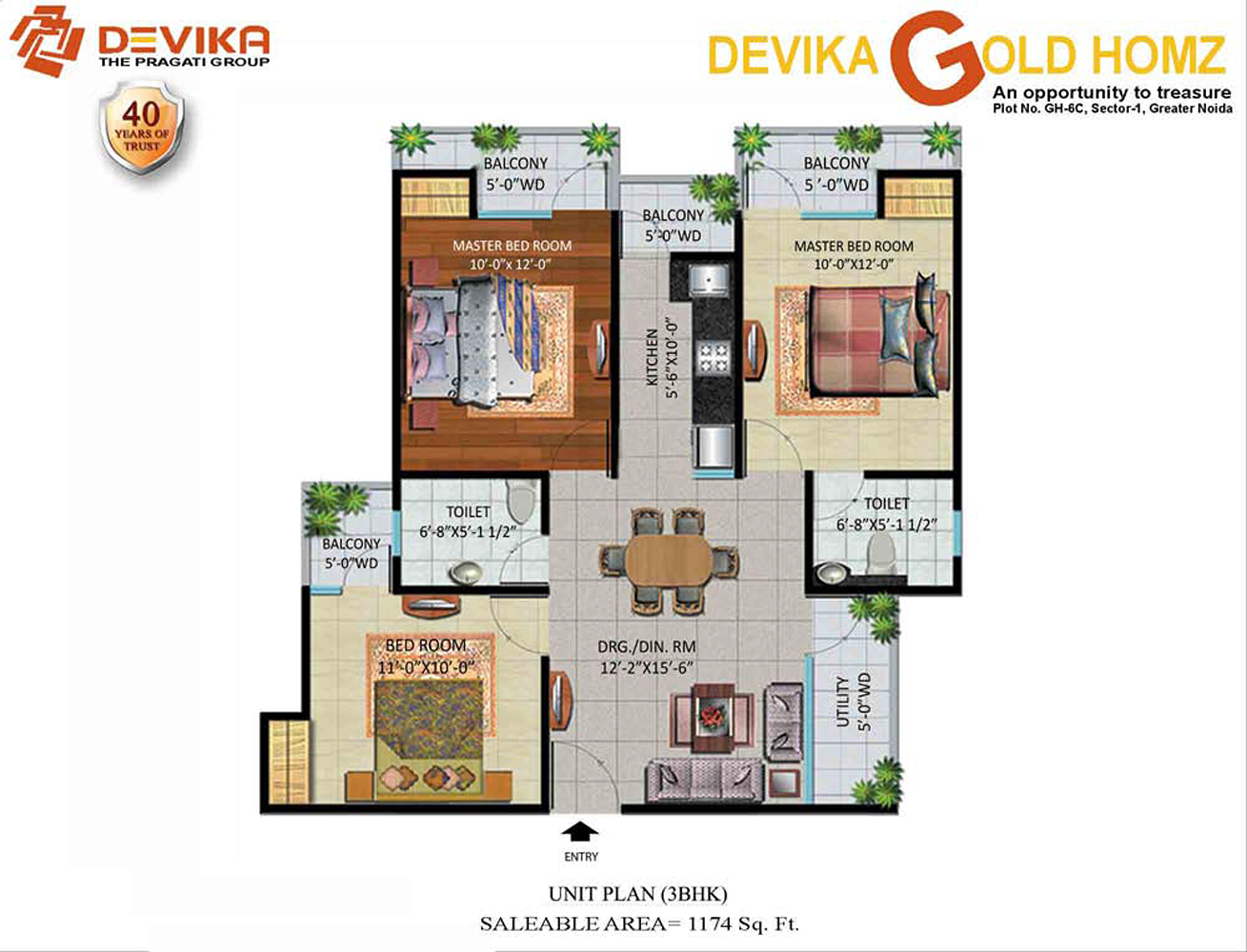 3 bhk Apartment available for sale in Devika Gold Homez — Floor plan