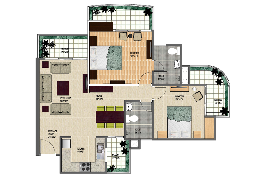 2 bhk Apartment available for sale in Royal Court — Floor plan