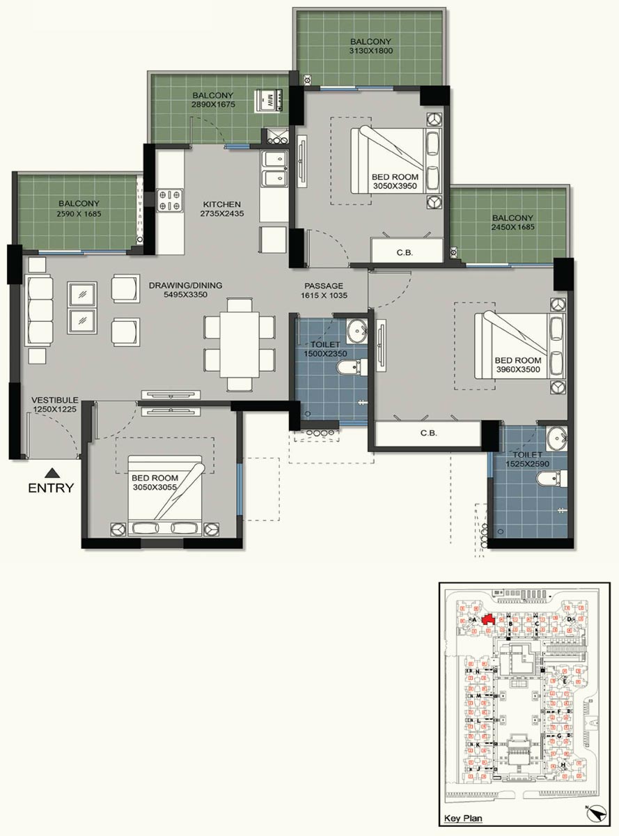 3 bhk Apartment available for sale in Gulshan Bellina — Floor plan