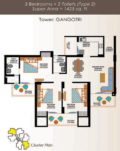 3 bhk Apartment available for Rent in Eros sampoornam — Floor plan