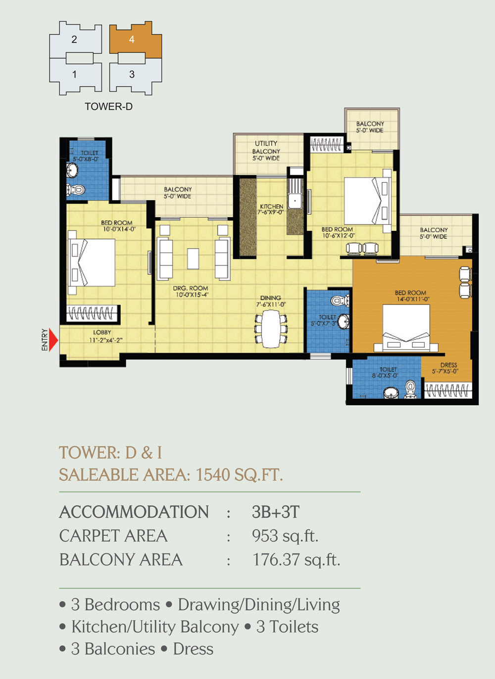3 bhk Apartment available for sale in Trident Embassy  in Sector-1 Noida Extension — Floor plan