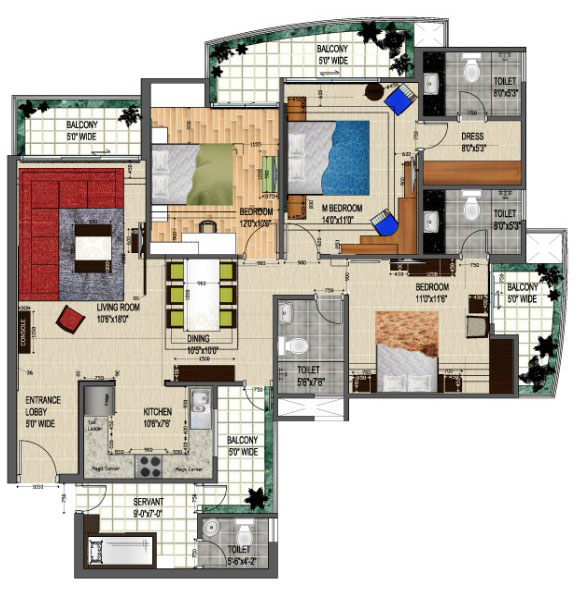 3 bhk + Servant Apartment Available for sale in Royal Court — Floor plan