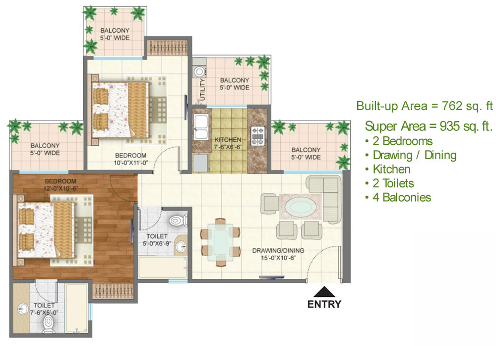 2 bhk Apartment available for sale  in Arihant Arden in Sec-1 Noida Extension — Floor plan