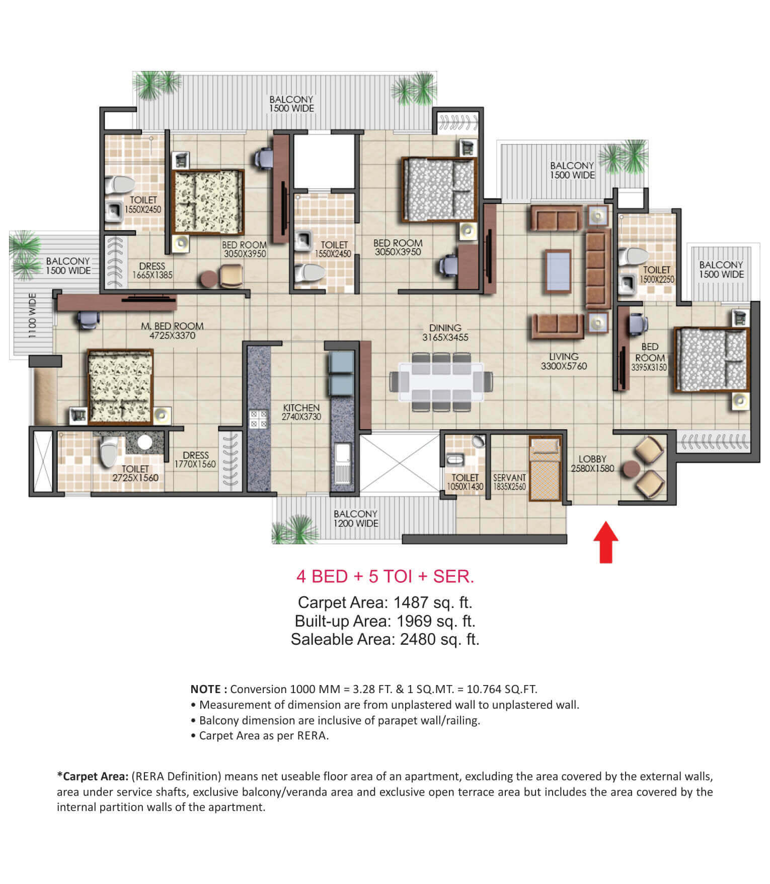 4 Bhk + servant apartment available for sale in Nirala Aspire  in Sector-16 Noida Extension — Floor plan