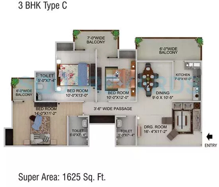 3 BHK Residential Apartments for rent in Supertech Capetown — Floor plan
