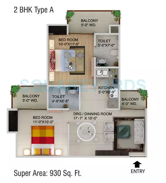 2 BHK Residential Apartments for rent in Supertech Capetown — Floor plan