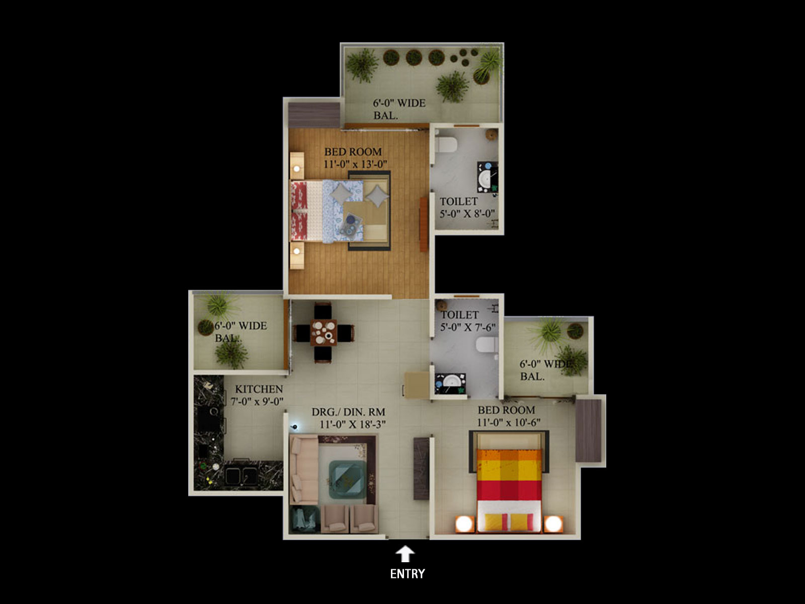 2 bhk apartment avaialable for sale in Supertech Eco Village 2 in Noida Extension — Floor plan