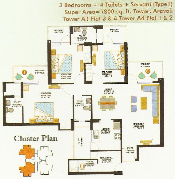 3 Bhk + servant  Apartment available for sale in Eros Sampoornam in Sec-2 Noida Extension — Floor plan