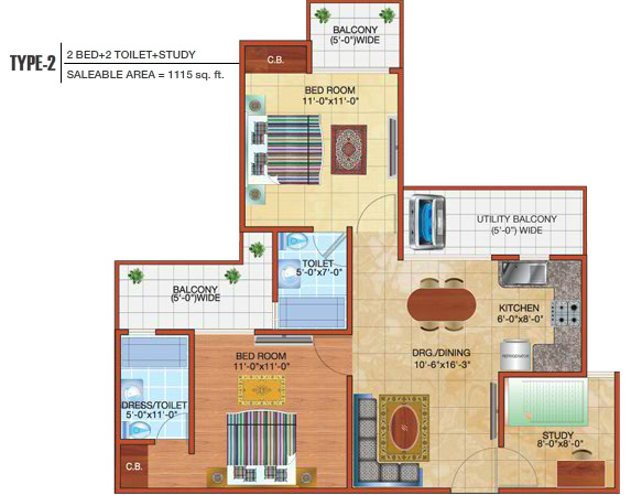 2 Bhk + store  apartment available for sale in Fusion Homes in Tech Zone-4  Noida Extension — Floor plan