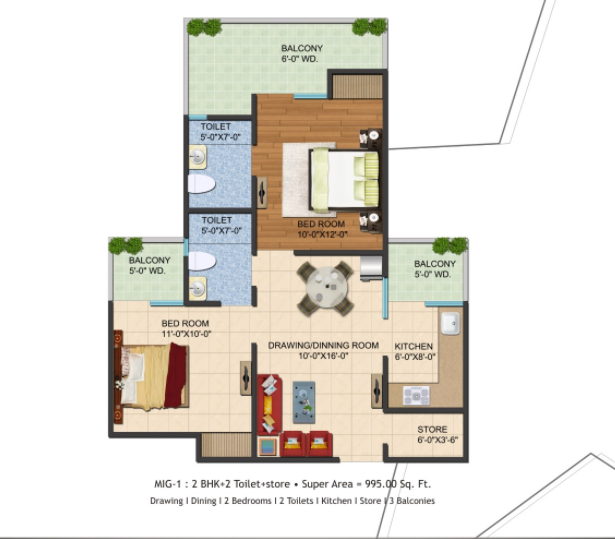 2 bhk flat available for sale in Galaxy Vega in TechZone-4 Greater Noida — Floor plan