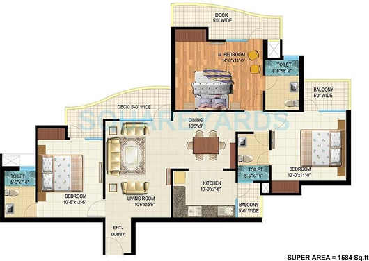 3 BHK Apartment available for sale in Antriksh Golf View 2 in Sector-78 Noida — Floor plan