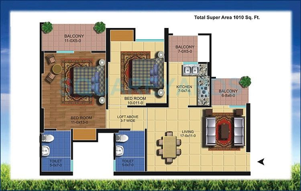 2 bhk+ Study apartment available for sale in Antriksh Golf View 1 in Sector-78 Noida — Floor plan