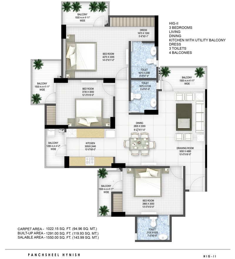 2 bhk +study Apartment available for sale in Panchsheel Hynish in Sec-1 Noida Extension — Floor plan