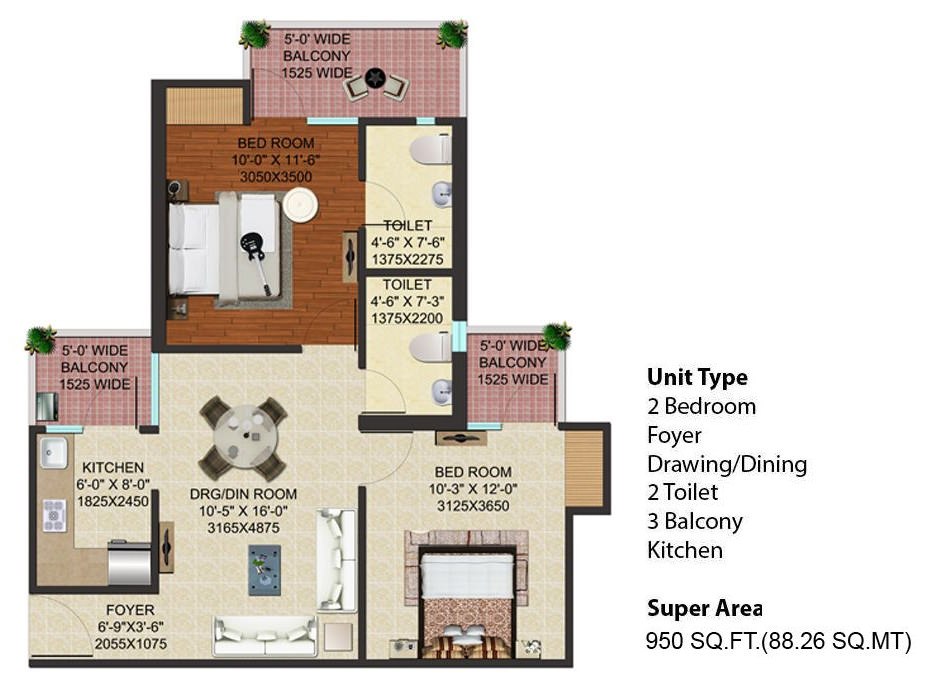 2 bhk Apartment available for sale in JM Florence in Techzone 4 Greater Noida — Floor plan