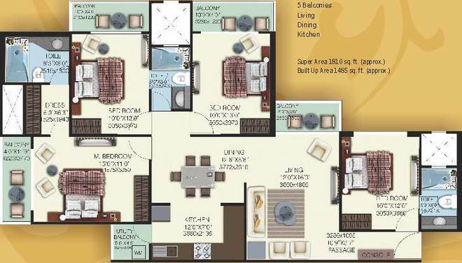 2 bhk apartment available for sale in Mahagun My Woods in Sector-16-B Noida Extension — Floor plan