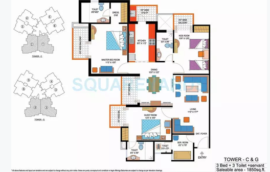 2 bhk apartment available for sale in Amrapali Sapphire in Sector-45 Noida — Floor plan
