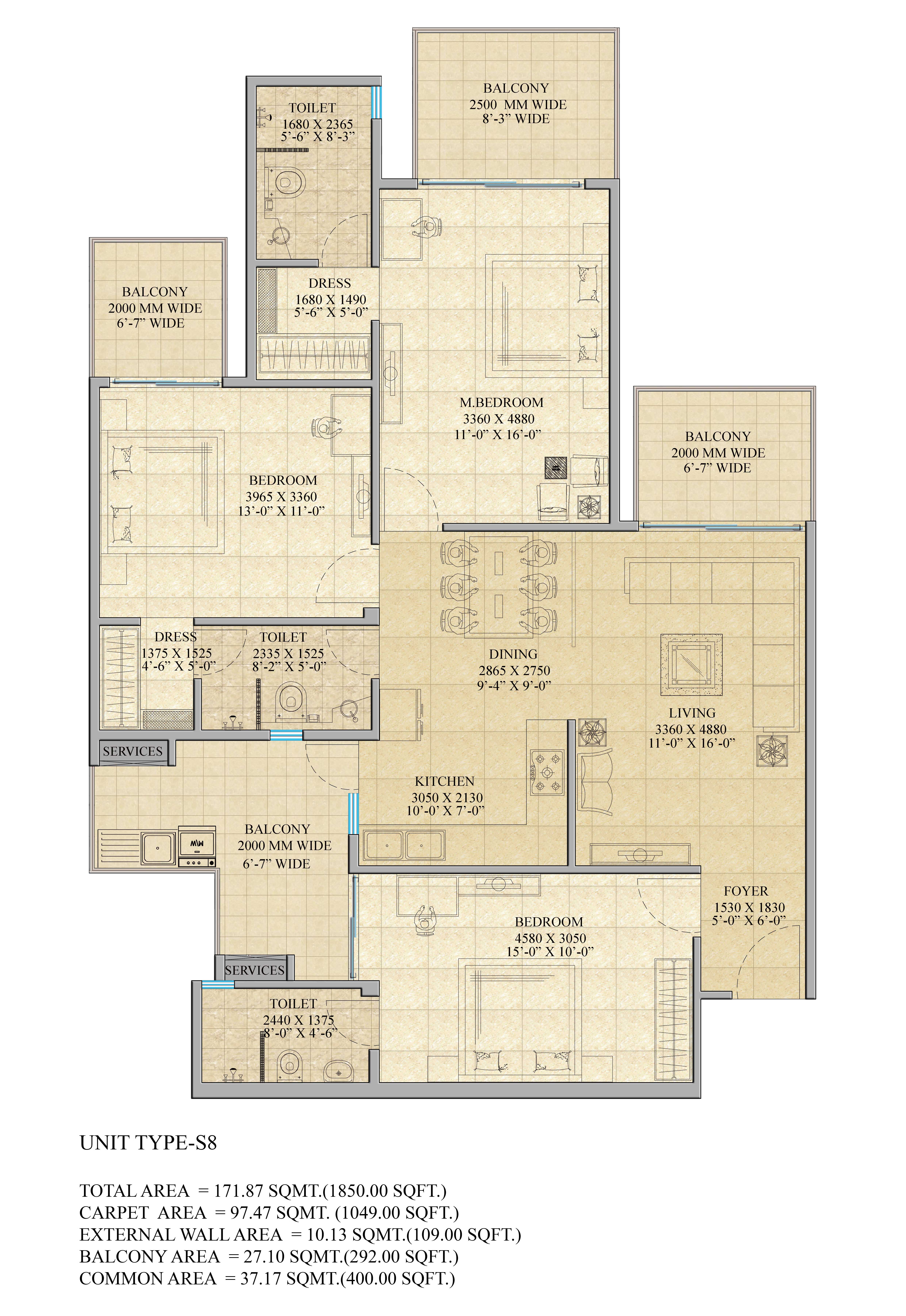 3 bhk Apartment available for sale in Gaur Saundaryam — Floor plan