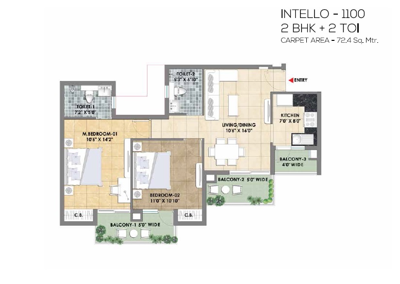 2 bhk luxury Apartment available for sale in Tata Eureka Park in Sector-150 Noida — Floor plan